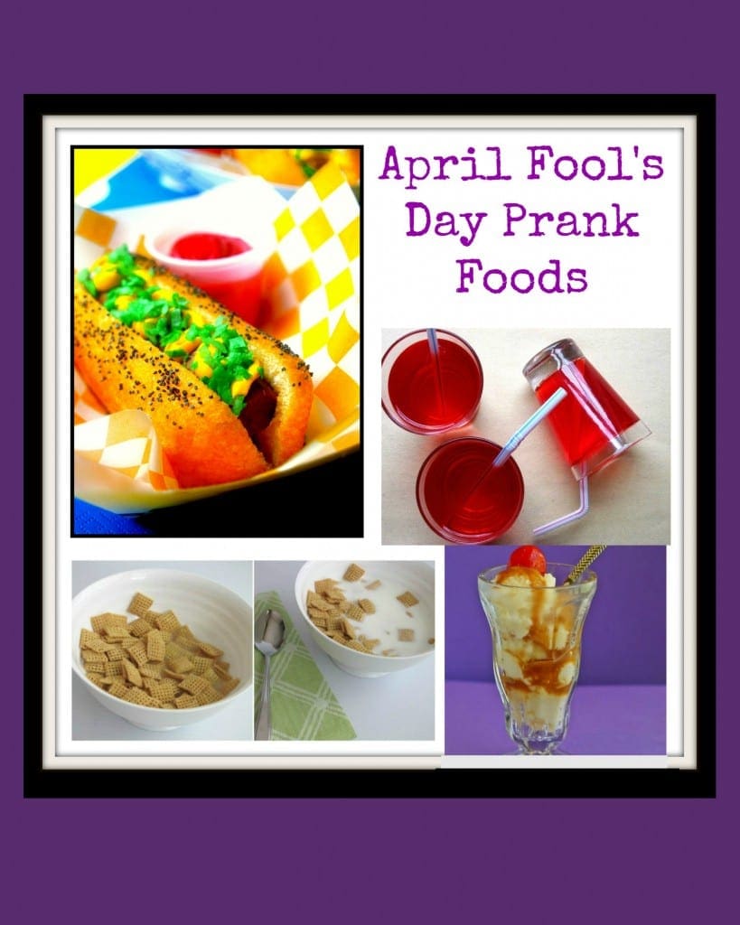 april fools day collage purple background