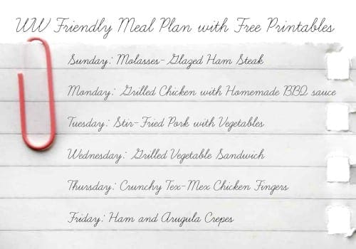 WW friendly Meal Plan July 5-10 image