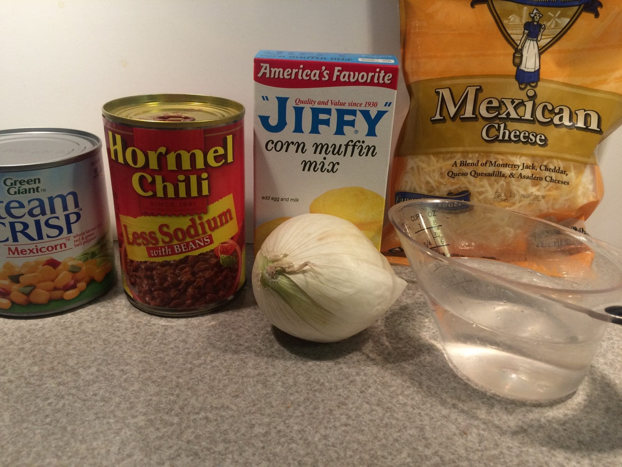 Just five simple ingredients for delicious Chili Cornbread Casserole.