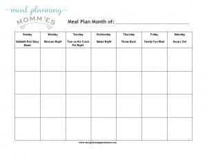 Monthly Themed Meal Planner