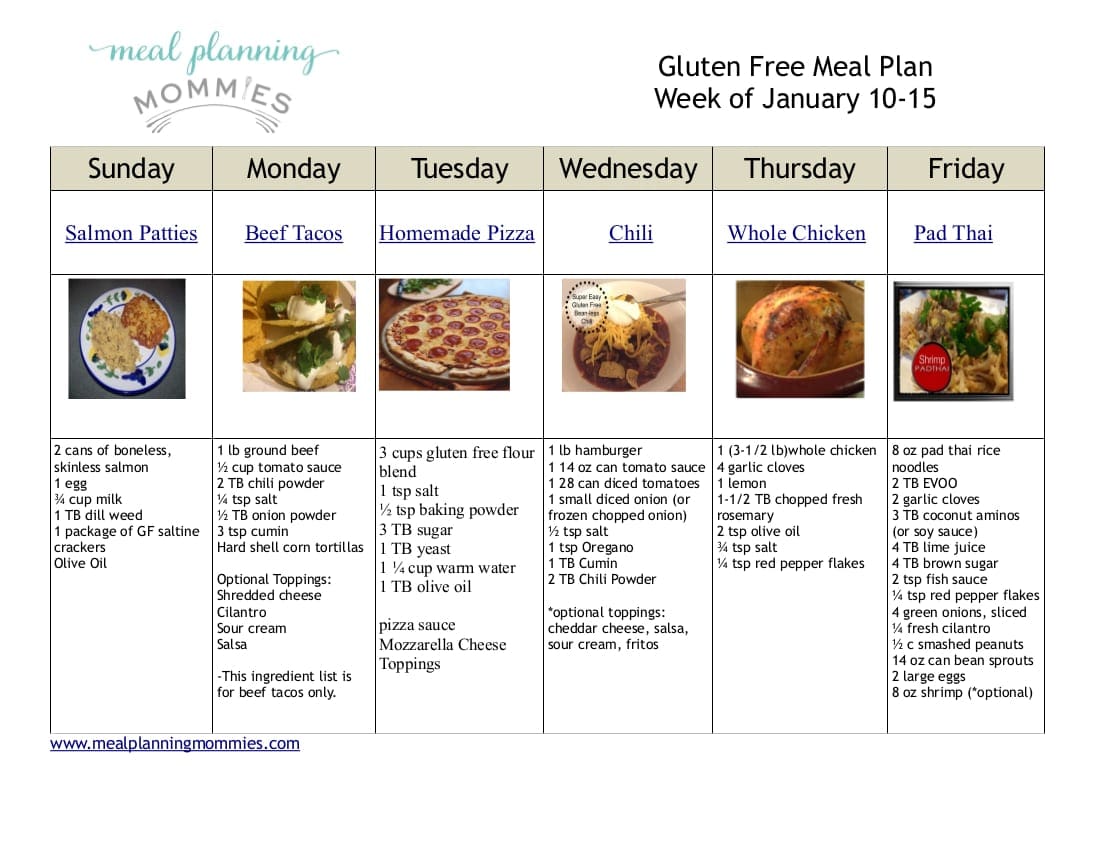 Free Gluten Free Meal Plan Grocery List Meal Planning Mommies