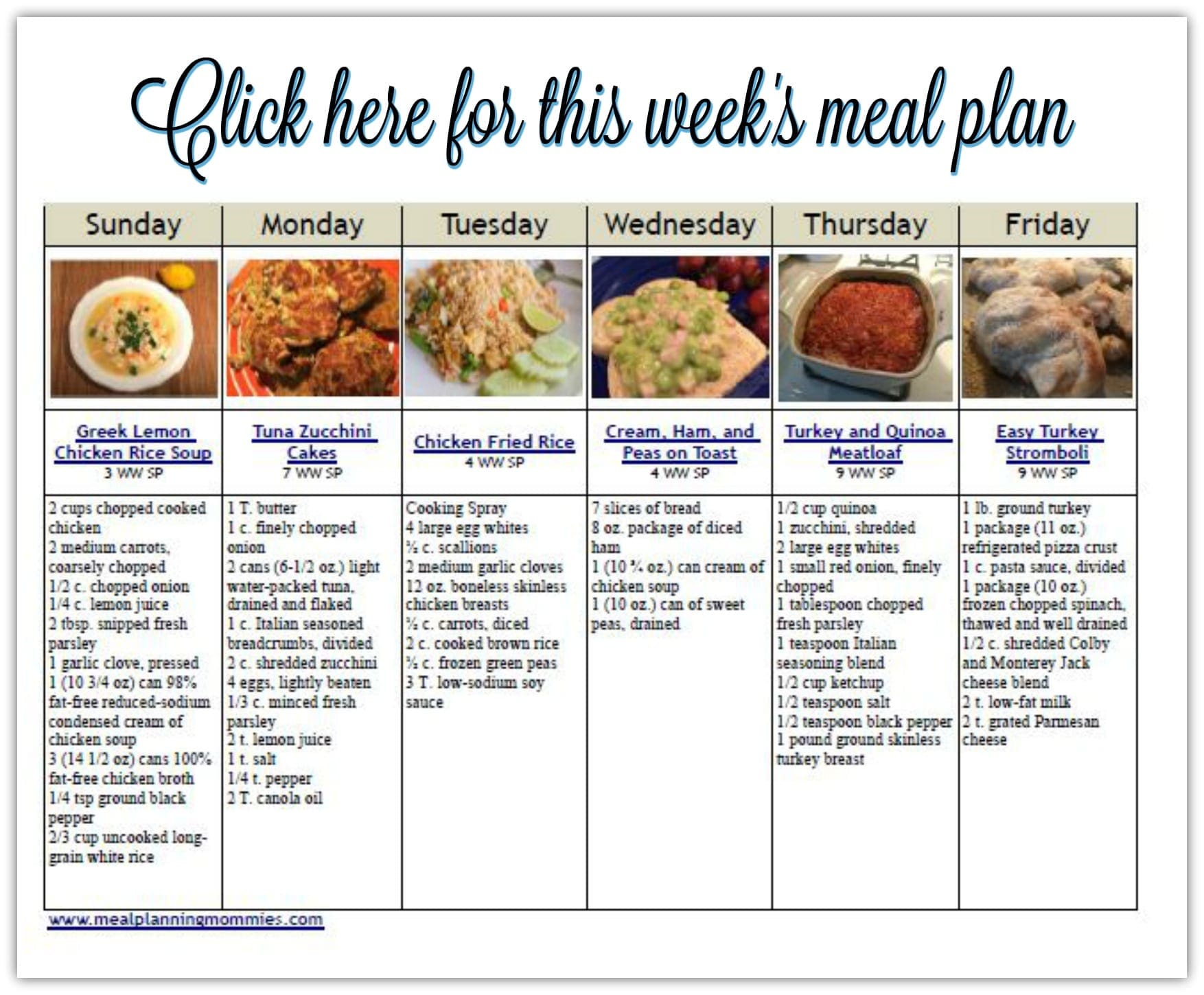 Weight Watcher Meal Plan printable with Smart Points #15