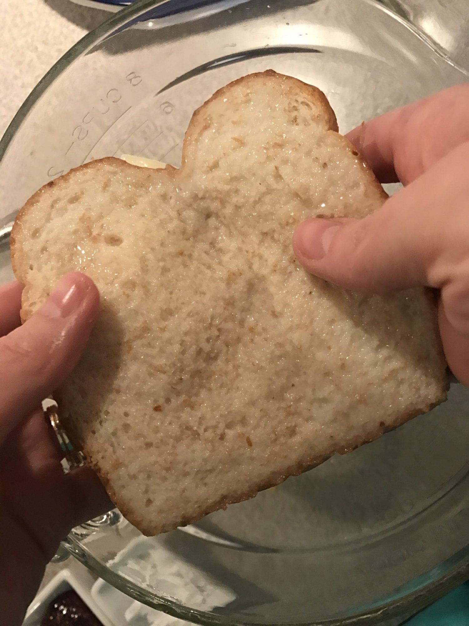 dunk sandwich in egg white and milk