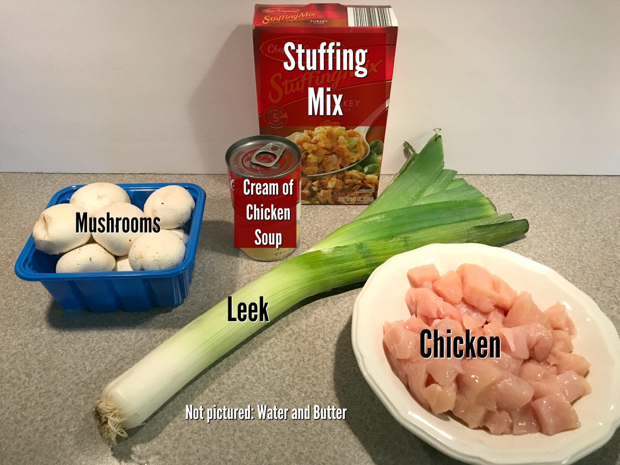 Ingredients for a delicious chicken and stuffing casserole