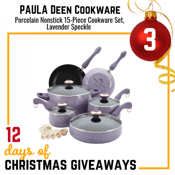 Paula Deen 13064 Signature Porcelain Nonstick 15-Piece Cookware Set,  Lavender Speckle 