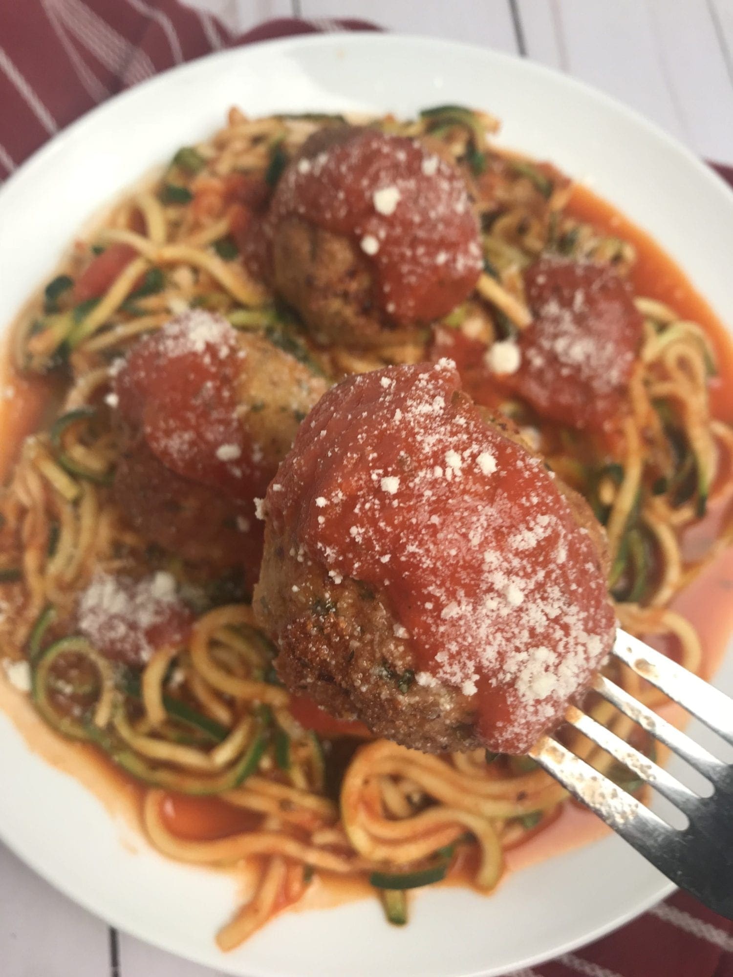 Italian Turkey Meatballs and Sauce with Zoodles