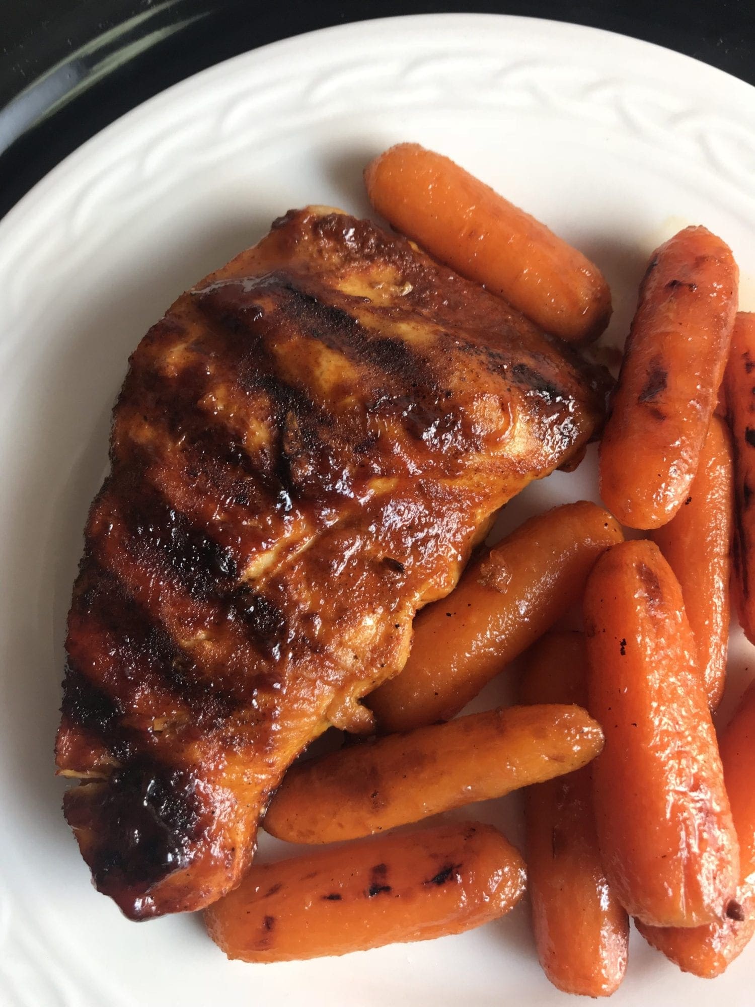 Maple glazed chicken and maple glazed carrots