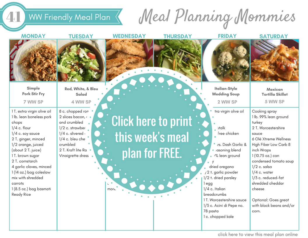 Free Weight Watchers meal plan with freestyle smartpoints on Meal Planning Mommies. Free printable grocery list included.