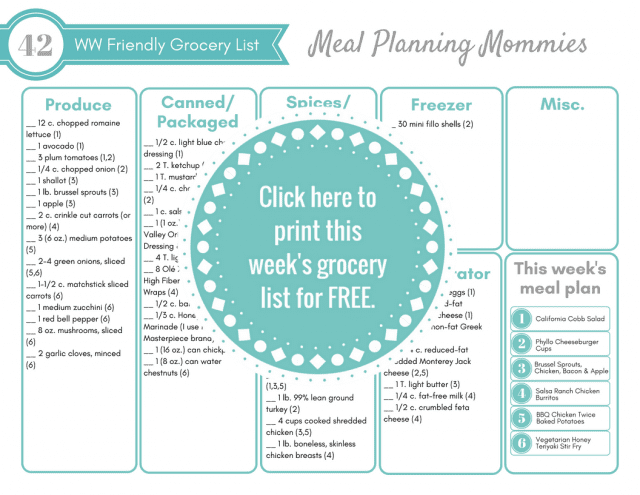 Click here to print this week's Weight Watchers friendly grocery list on Meal Planning Mommies.