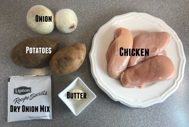 You only need five simple ingredients to make a delicious Onion Chicken and Potatoes dinner - Just 2 Weight Watchers FreeStyle Smart Points per serving on Meal Planning Mommies