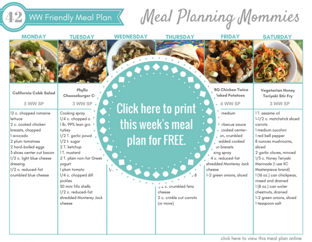 Print this WW meal plan page on Meal Planning Mommies.