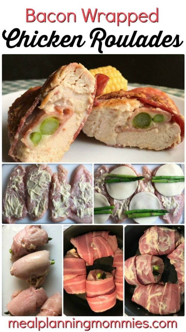 These bacon wrapped chicken roulades are stuffed with asparagus, provolone cheese, and sliced ham. Just 6 Weight Watchers FreeStyle SmartPoints per roulade.