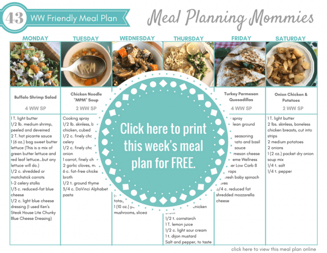 Click here to get to this free One week Weight Watchers friendly meal plan on Meal Planning Mommies.
