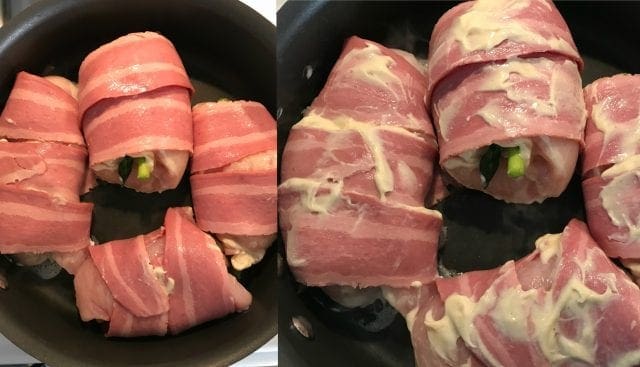 Wrap the chicken with the turkey bacon.