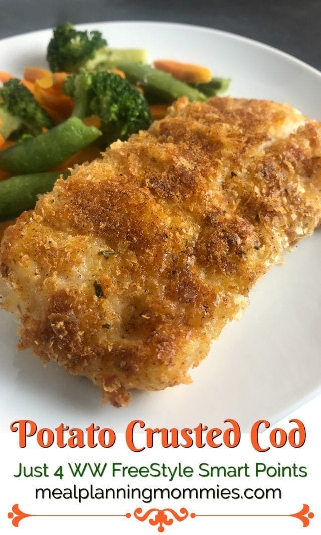 This potato crusted cod is simple to make and just 4 Weight Watchers FreeStyle Smart Points per serving on Meal Planning Mommies.