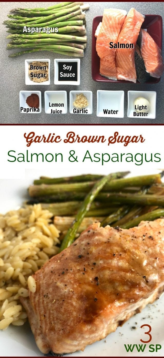 This Garlic Brown Sugar Salmon and Asparagus will be your new favorite dinner! Just 3 WW FreeStyle Smart Points per serving! 