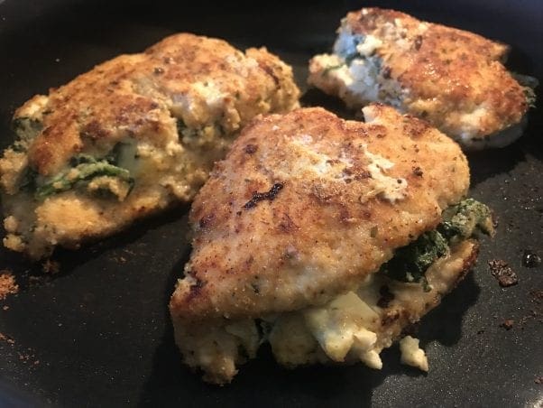 These delicious cheesy spinach stuffed chicken breasts are just 4 WW FreeStlye Smart Points each!
