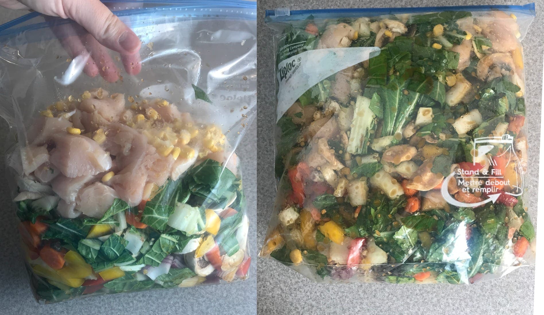 Combine chicken, Asian vegetables and marinade. Refrigerate for at least and hour.