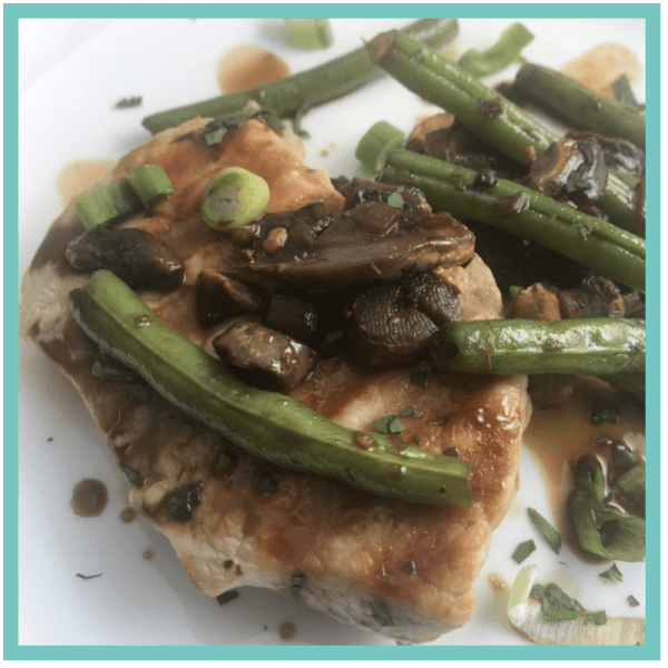 Grilled Pork Chops with Sauteed Green Beans and Mushrooms - Recipes that are perfect for when you are tired, stressed, and overwhelmed