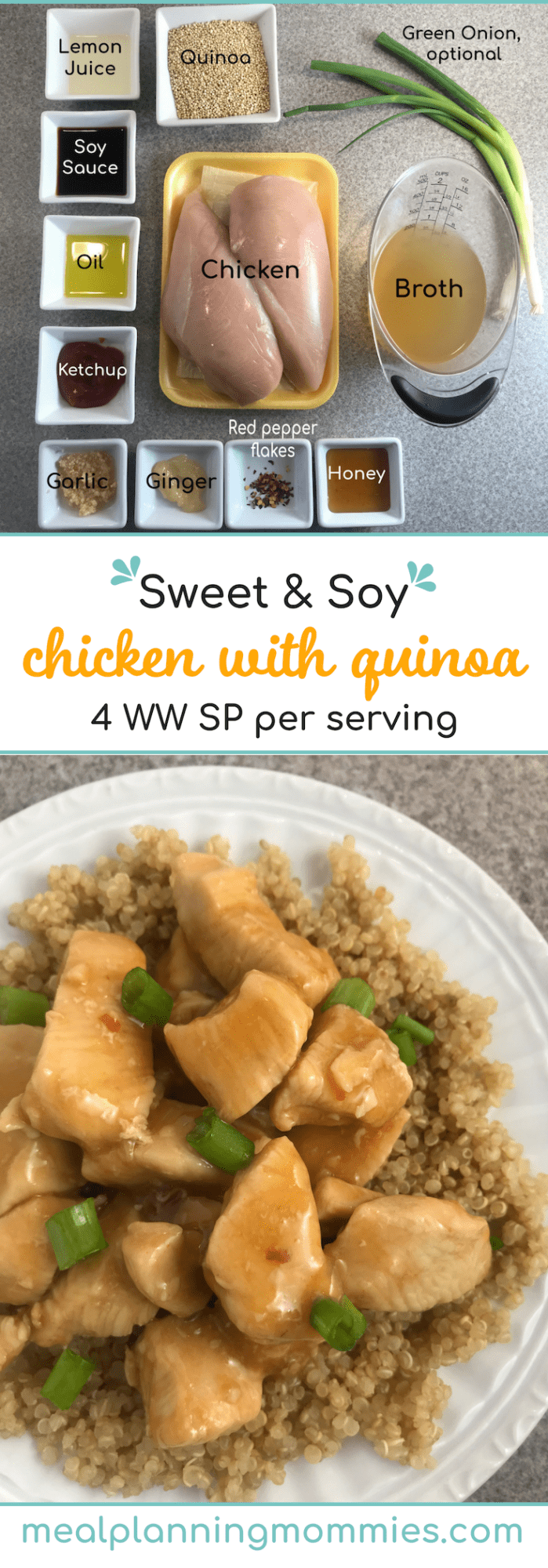 Sweet and Soy Chicken with Quinoa on Meal Planning Mommies - Just 4 WW FreeStyle SmartPoints per serving!