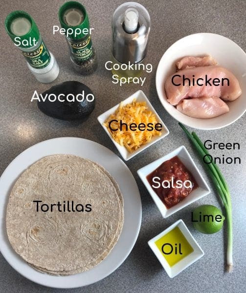 Ingredients for Chicken quesadillas with avocado salsa on Meal Planning Mommies - Just 5 WW SP per serving.