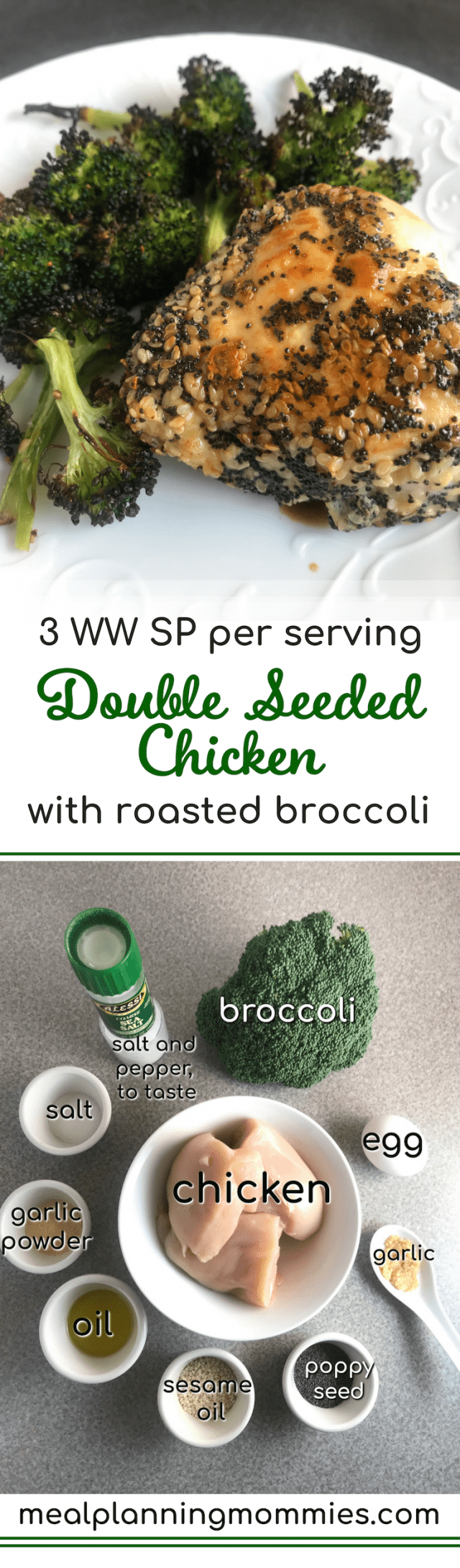 This Double Seeded Chicken uses poppy seeds and sesame seeds to create a crunchy outside to chicken breasts. Healthy and delicious! 3 WW SP per serving.