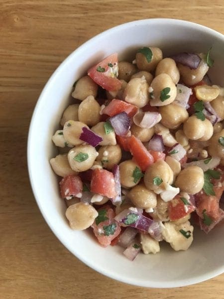 Great WW Super Bowl Party snack: Greek Chickpea Salad - 0 WW FreeStyle SmartPoints for 1/2 cup!