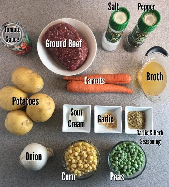 Ingredients for a simple and delicious Shepherd's Pie on Meal Planning Mommies