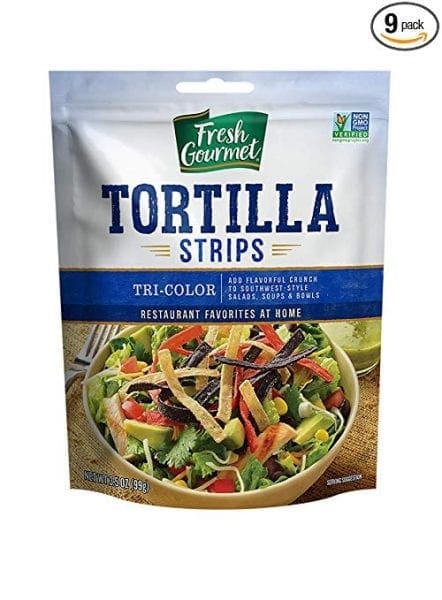 Fresh Gourmet Tortilla strips in Alisha's Meal Planning Mommies Southwest Chicken Bacon and Ranch salad