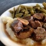 Slow Cooker Beef Tips and Gravy on Mashed Potatoes