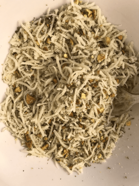 Mozzarella, Parmesan, pistachios, and Italian seasoning - Perfect for the Italian Sub Pizza on Meal Planning Mommies!